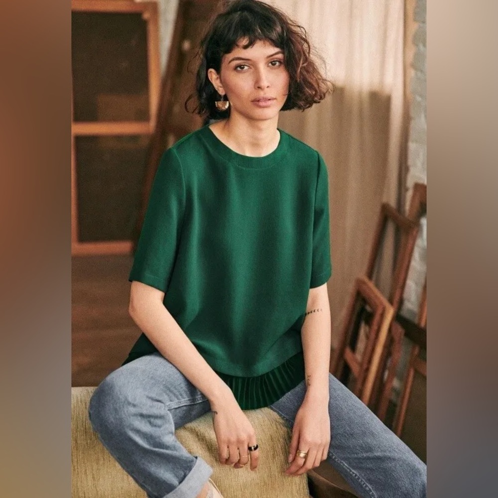 Sézane Green Short Sleeve Top Blouse Size 40